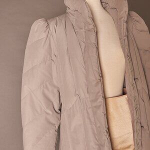 1980s Vintage J. Gallery Duck Down Quilted Long Gray Coat Full Length